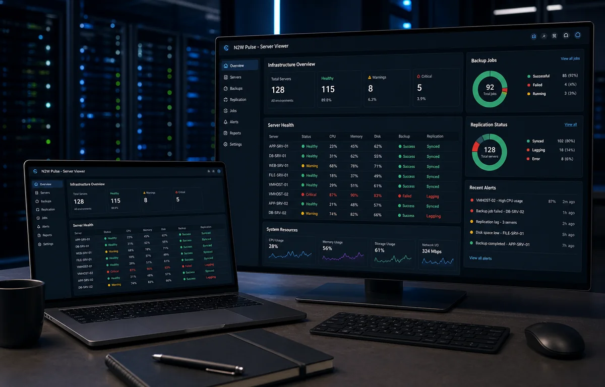 N2W Pulse server and backup operations dashboard