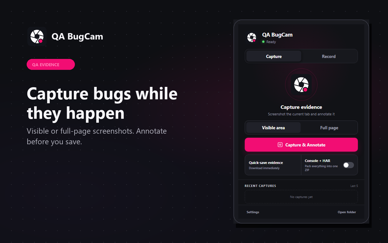 QA BugCam screenshot capture mode