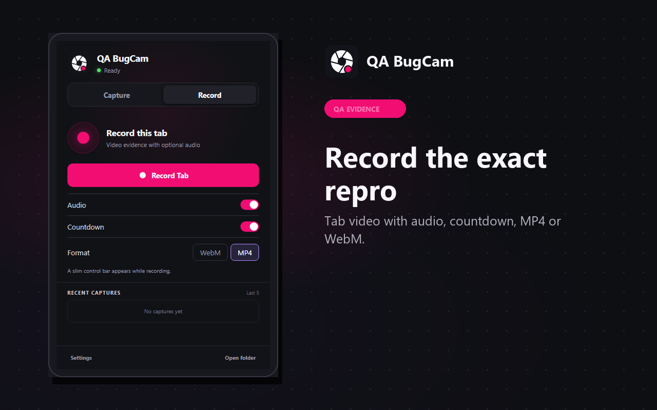 QA BugCam tab recording mode